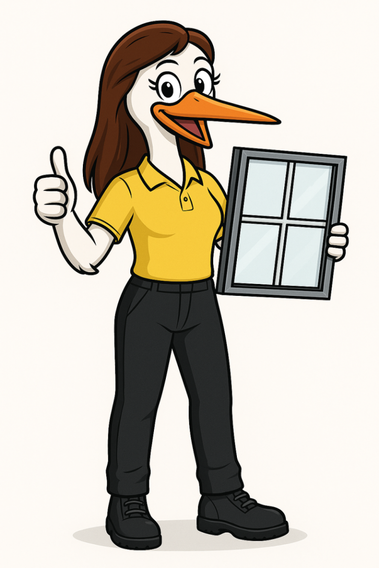 Mascotte met kruiskozijn in de hand.