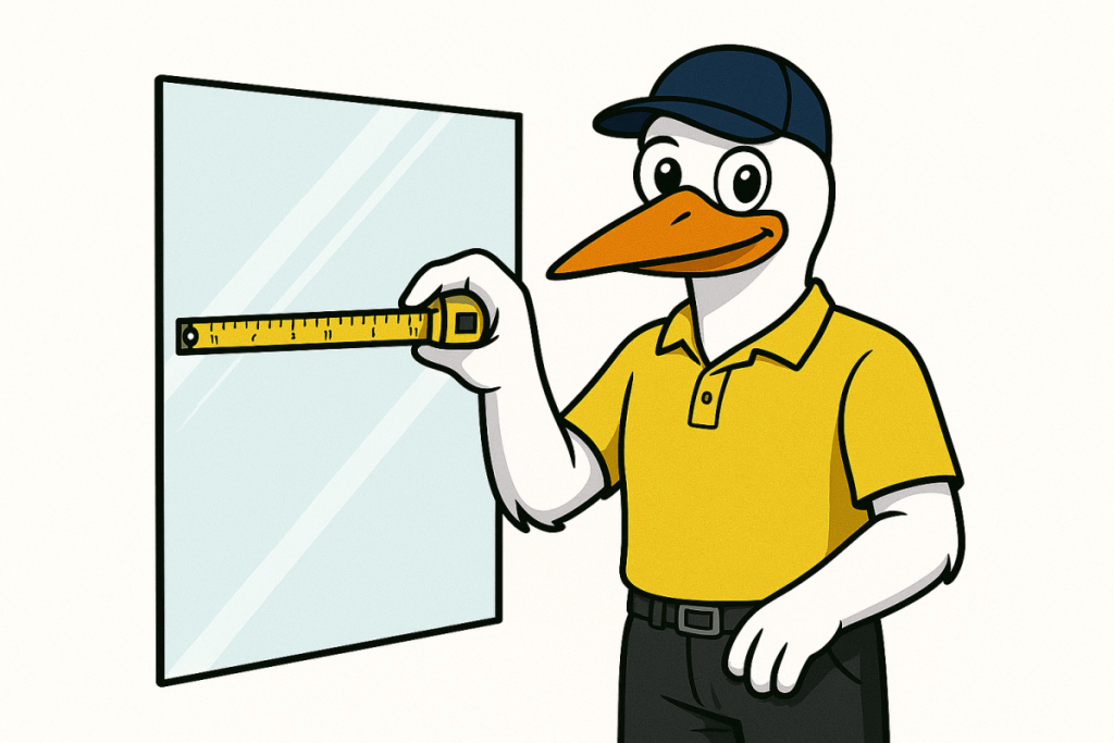 Mascotte van Haaglanden Glas is aan het meten